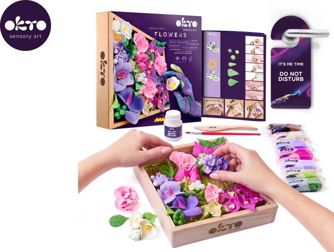 Okto Inspiration creative modeling kit – flowers in a wooden frame 21 × 21 cm