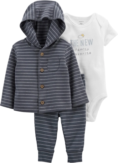 CARTER'S 3 dalių komplektas berniukams: džemperis, sportinės kelnės ir trumpomis rankovėmis smėlinukas Grey stripes – PRE, dyd. 46