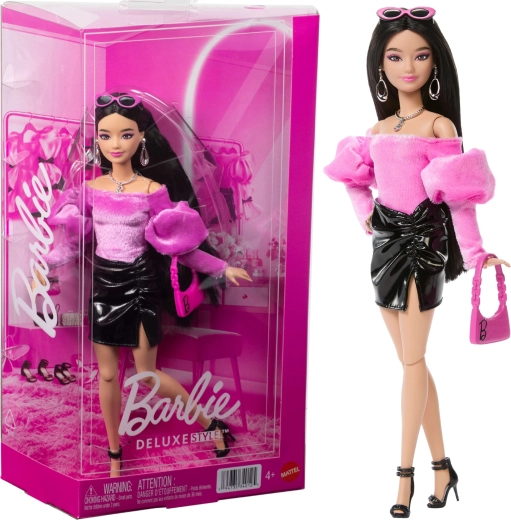 Mattel Barbie Deluxe Style madinga lėlė rožinės ir juodos spalvų su priedais