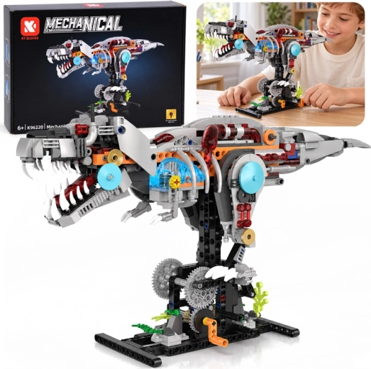 Techninis konstruktorius – mechaninis dinozauras T-Rex su LED apšvietimu, 730 detalių