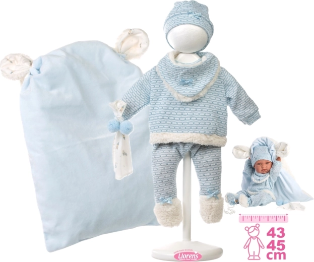 Drabužiai kūdikio lėlei New Born 40–42 cm su priedais – 5 dalių rinkinys