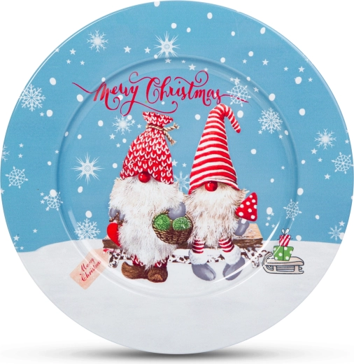 Christmas metal tray with gnome, 33 cm