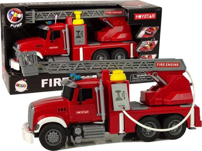 Gaisrinės automobilis su vandens purkštuvu, šviesomis ir garsais