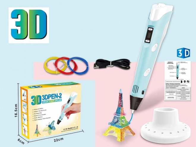 3D rašiklio rinkinys su filamentais ir USB maitinimo laidu