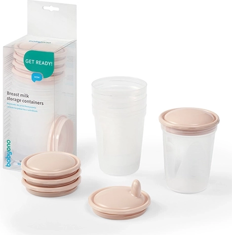 BabyOno maisto laikymo ir šaldymo indeliai 200 ml, 4 vnt., smėlio spalvos