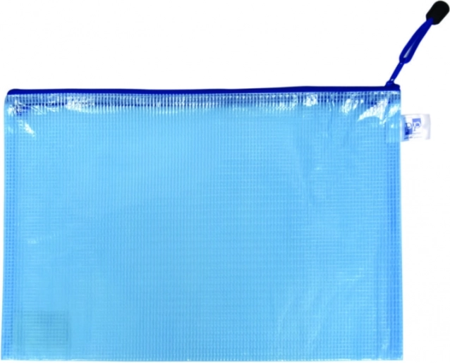 A4 mėlynas užsegamas užtrauktuku vokas, su tinkleliu