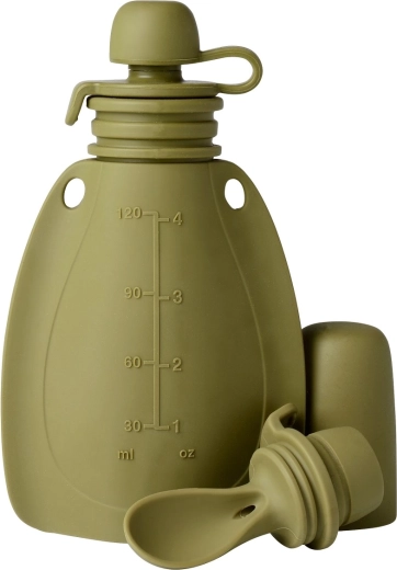 MININOR silicone refillable pouch with spoon Moss Green