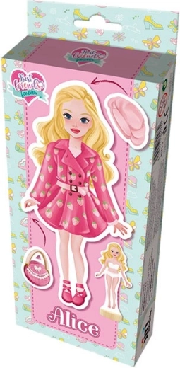 magnetinės aprengimo lėlės Alice su mediniu stovu