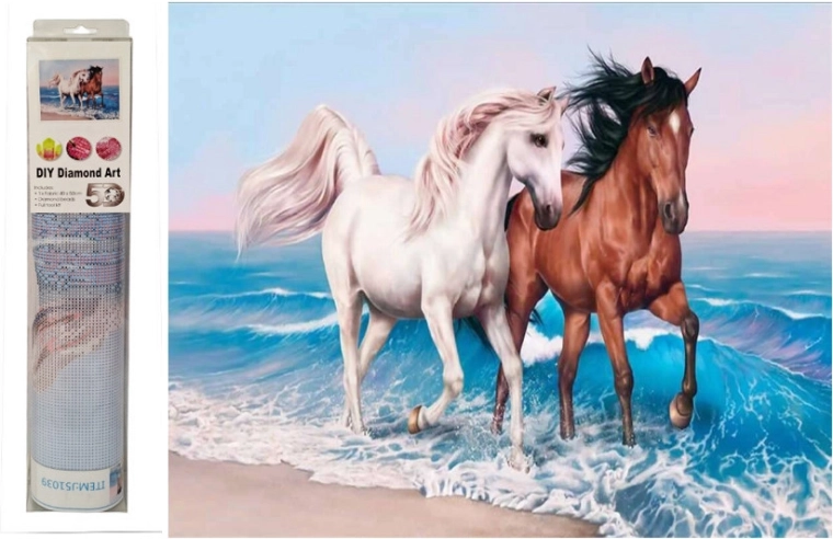 Diamond painting mosaic – galloping horses in the sea