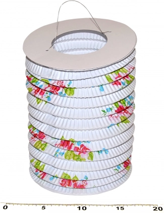 Popierinis cilindro formos žibintas Baltas su gėlėmis 15 cm