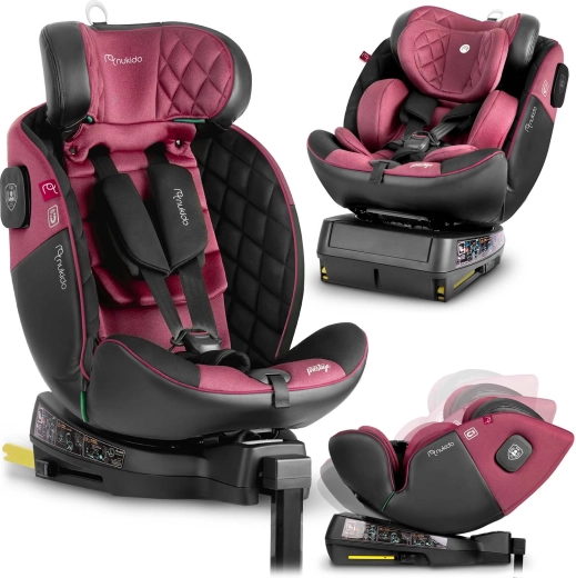 Vaikiška automobilinė kėdutė Nukido Prestige Line rožinė–juoda i‑Size 40–150 cm su ISOFIX ir pasukamu pagrindu