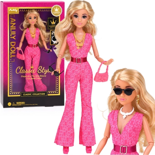 Anlily Classic Style Doll in a Pink Jumpsuit with Jewelry