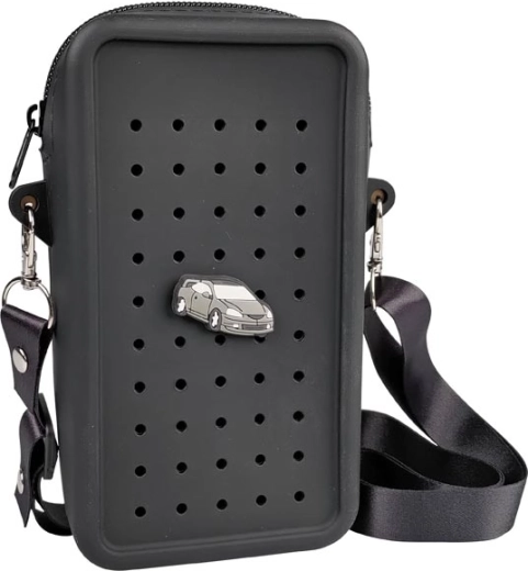 Gifty silicone crossbody bag black with decorative pin