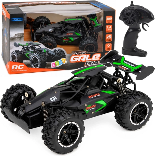 Bekelės RC automobilis 1:18, 2,4 GHz, juodai–žalias, iki 15 km/val.