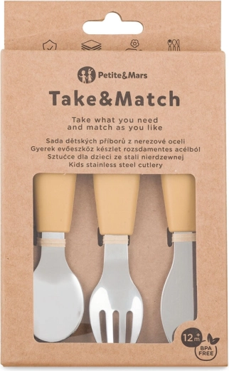 Petite&Mars vaikiškų stalo įrankių rinkinys Take&Match Intense Ochre 12m+