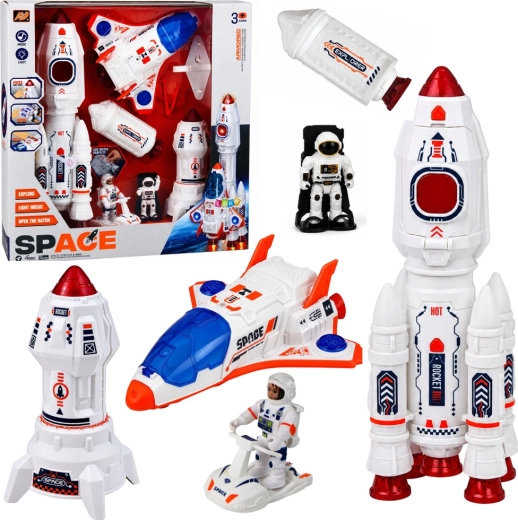 Space set: rockets, space shuttle and astronauts with lights and sounds