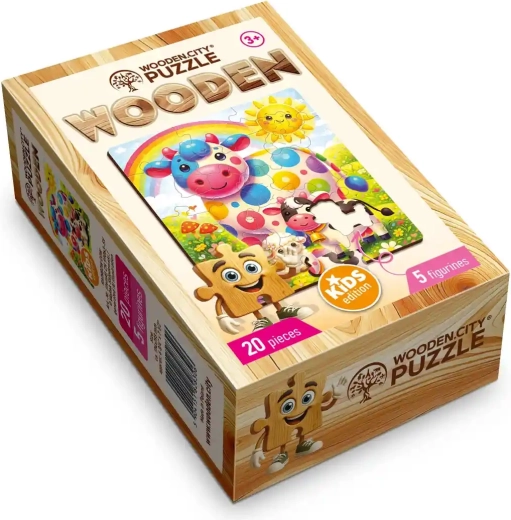 WOODEN CITY Wooden Puzzle Rainbow Cow, 20 Pieces