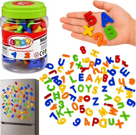 Magnetinės raidės, skaitmenys ir matematiniai ženklai indelyje – 79 dalys