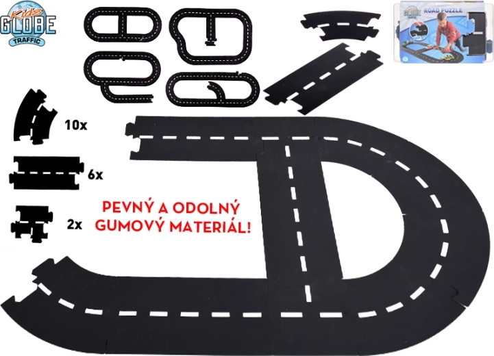 Kids Globe Traffic lenktynių trasa – lankstus guminis kelias, 18 dalių