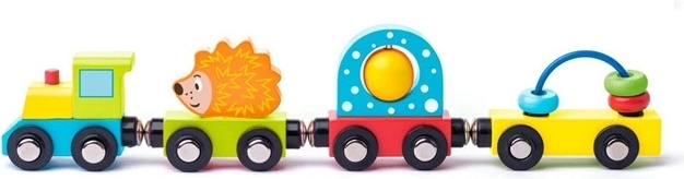 WOODY Wooden Activity Train with Hedgehog and Activities