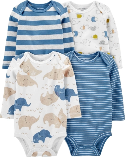 Carter’s kūdikių bodžiukas ilgomis rankovėmis Blue Animals, 4 vnt.