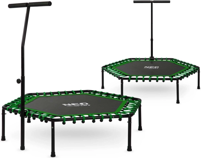 Neo-Sport šešiakampis fitneso batutas su rankena 127 cm, žalias