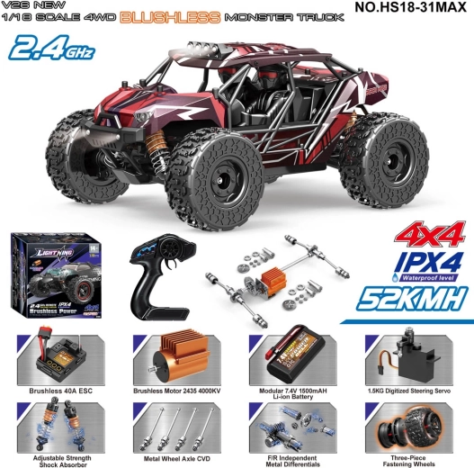 Remote-Controlled Off-Road Monster Max Car 1:18