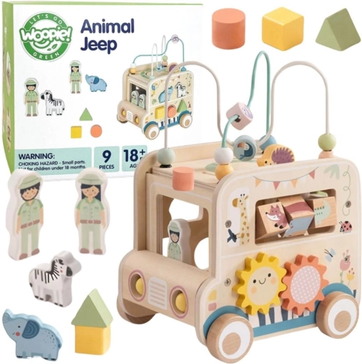 Woopie Green wooden activity cube safari off-road vehicle FSC