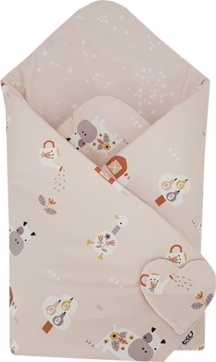 Eko dvipusė medvilninė vystymo antklodė Bees Stars smėlio spalvos 75 × 75 cm