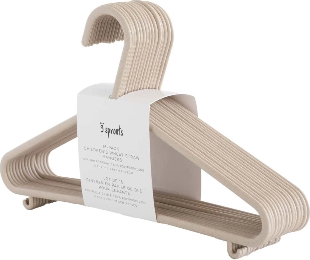 3 Sprouts children's hangers made of wheat straw, beige - 15 pcs