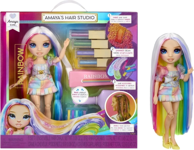 Rainbow High plaukų studija su lėle Amaya Raine