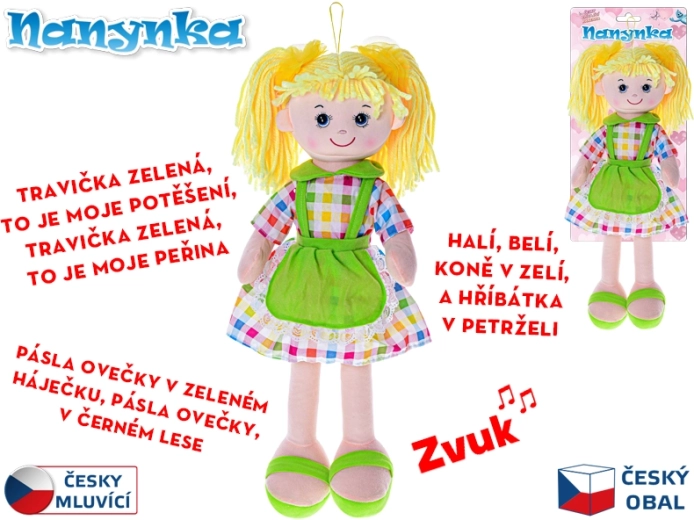 Kalbanti ir dainuojanti medžiaginė lėlė Nanynka 50 cm