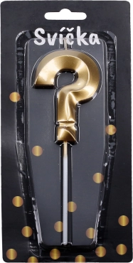 Auksinė vakarėlio žvakė klaustuko formos