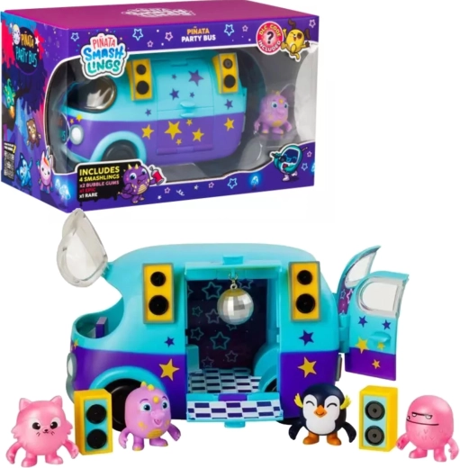 Piñata Smashlings party bus with 4 figures
