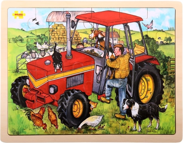 Medinė dėlionė „Traktorius“ – 24 dalys BIGJIGS TOYS