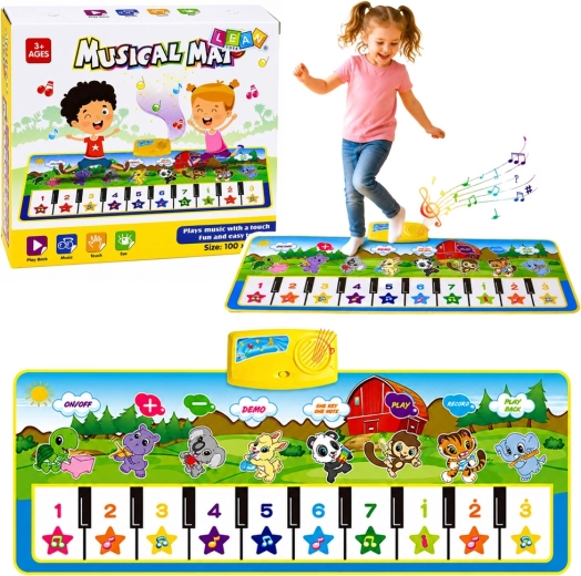 Muzikinis edukacinis pianino kilimėlis su gyvūnėliais 100 × 36 cm