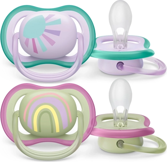 Philips AVENT čiulptukas Ultra Air Vaivorykštė mergaitėms, 0–6 mėnesių, 2 vnt.
