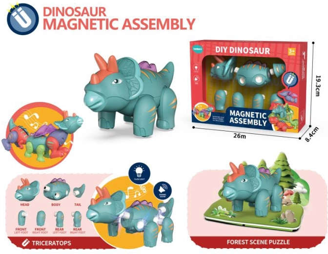 Magnetic Dinosaur Triceratops with Light and Sound