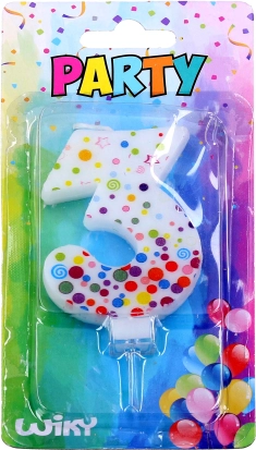 Vakarėlio žvakutė skaičius 3 su taškeliais