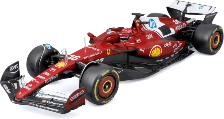 Bburago Ferrari SF-25 2025 F1 modelis Charles Leclerc 1:18 su šalmu