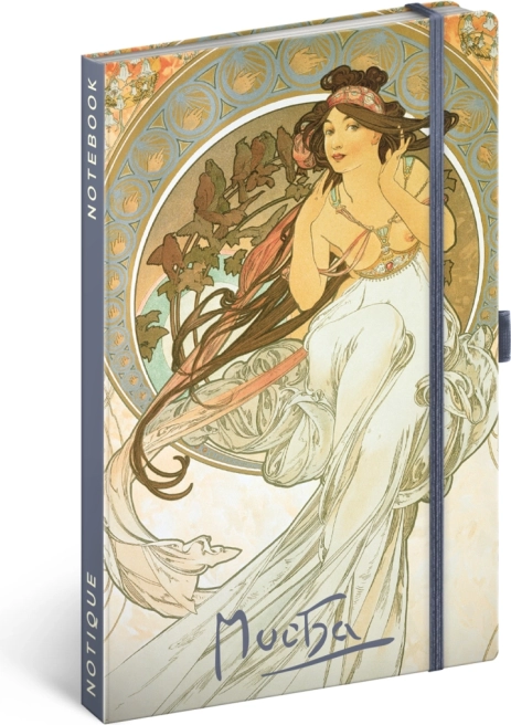 Užrašinė NOTIQUE Alfons Mucha – Hudba, linijuota, 13 × 21 cm