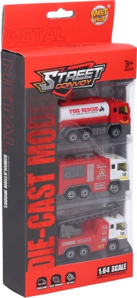 Ugniagesių automobiliukų rinkinys 3 vnt., 8,5 cm