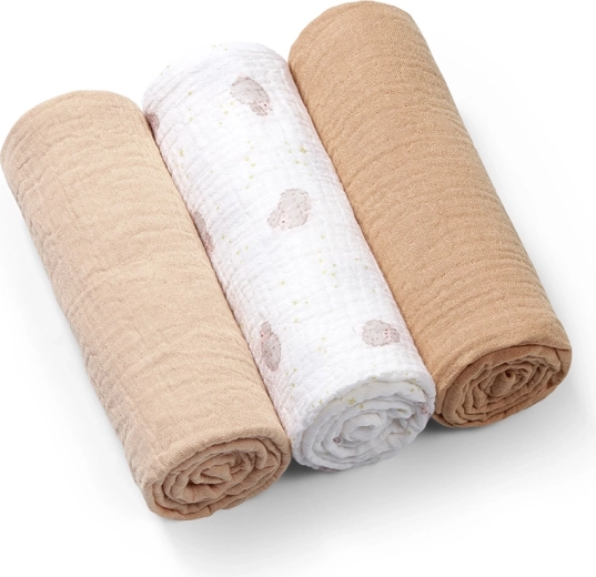 Babyono Super Soft Muslin Cloths, Beige, 70 × 70 cm - 3 pcs