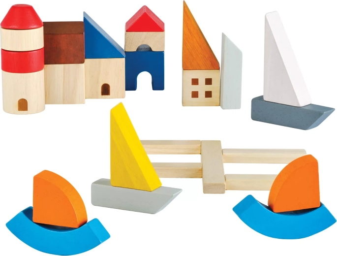 PlanToys medinė konstravimo kaladėlių rinkinio „Prie jūros“ (27 dalių)