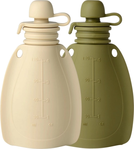 Mininor silicone refillable snack pouch soft rabbit/moss green, 2 pcs