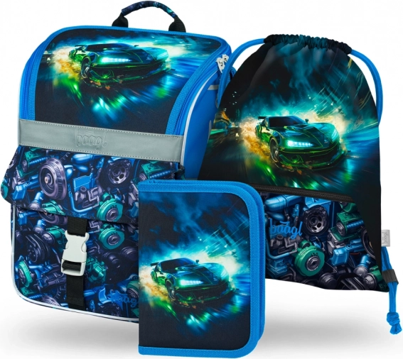 Baagl mokyklinis rinkinys Zippy lenktyninis automobilis – kuprinė, penalas ir maišelis