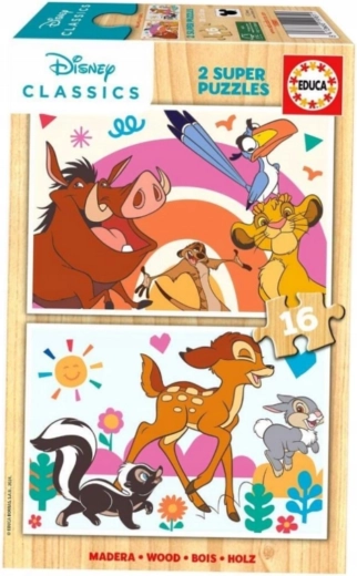 Educa medinė dėlionė „Liūtas karalius“ ir „Bambi“, 2 x 16 detalių