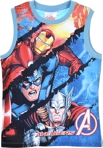 Vaikiški „Avengers“ marškinėliai be rankovių su „Iron Man“, „Captain America“ ir „Thor“ motyvu, turkio spalvos