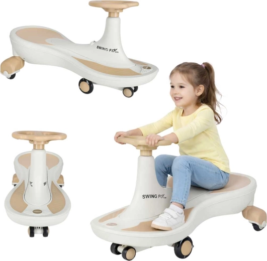 Children's gravity ride-on Swing Fix S4 with LED wheels and music, beige and white
