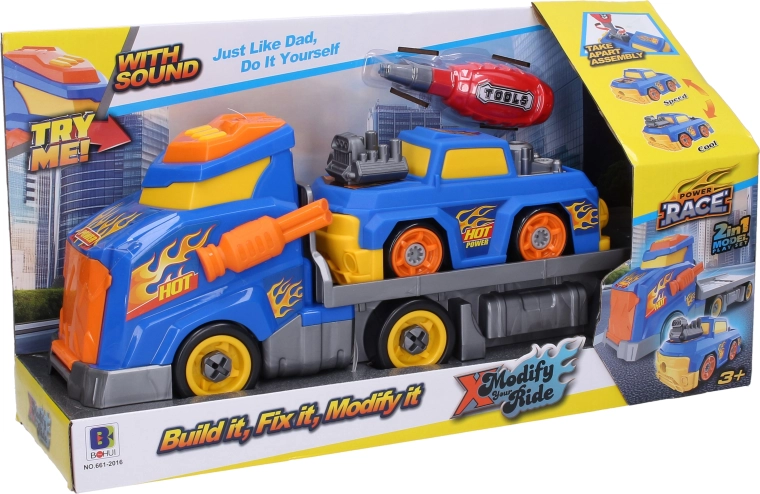 Vilkikas su automobiliu ir garso efektais, prisukamas rinkinys, 43 cm